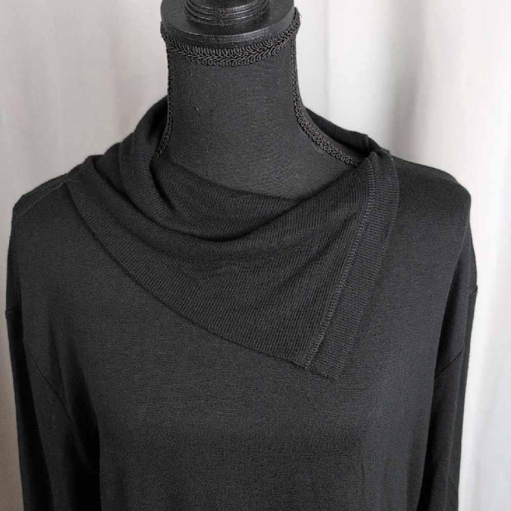 Cynthia Rowley Black Drape Neck Blouse Mediumβ New Soft Cozy - Picture 4 of 8